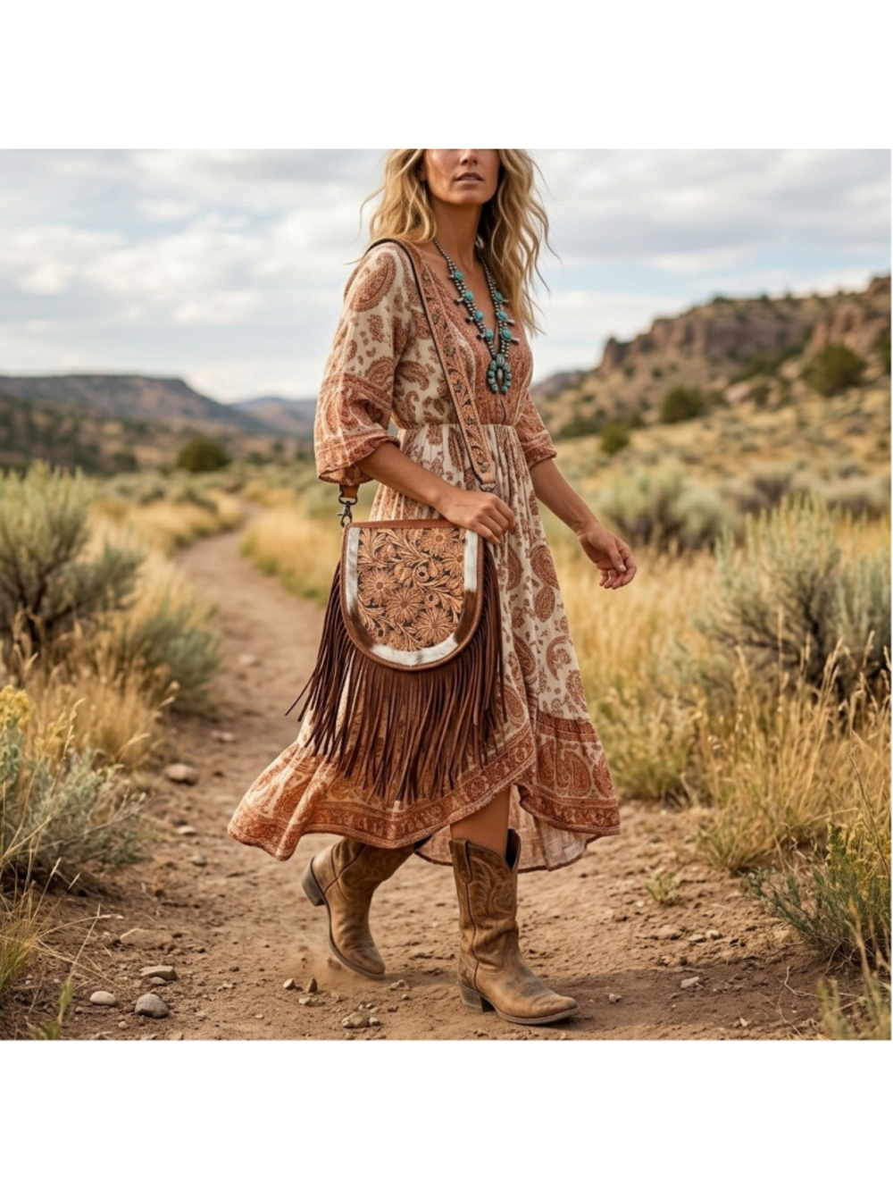 American Darling Dusty Trails Western Fringe Leather Crossbody Bag